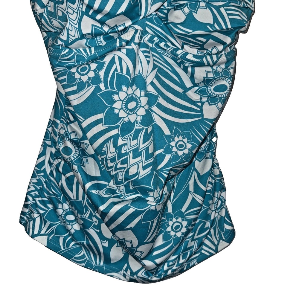 Beach Modest Tropical Eddie Bauer Tankini Sz‎ 8 Floral Print Blue White Swimwear - Picture 4 of 8